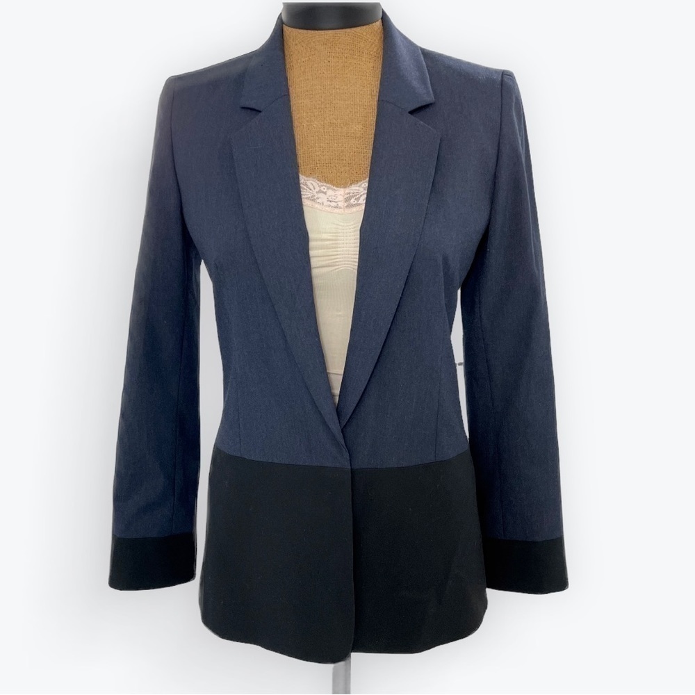Gianni Bini Navy black colorblock single button blazer jacket fully lined Sz 2-4